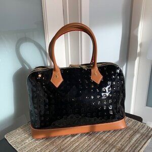 Arcadia Black & Tan Patent Leather Satchel Bag